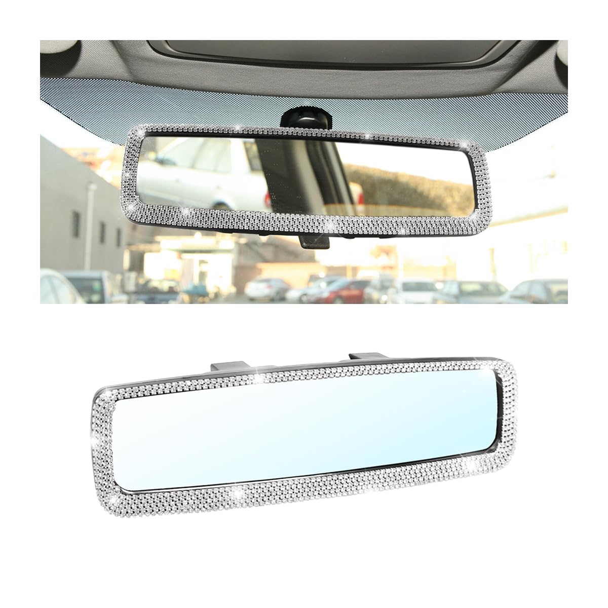 Osilly Bling Car Rearview Mirror, Decorations Rear View Mirror with Crystal Rhinestones & Diamonds, Car Interior Trim Accessorie