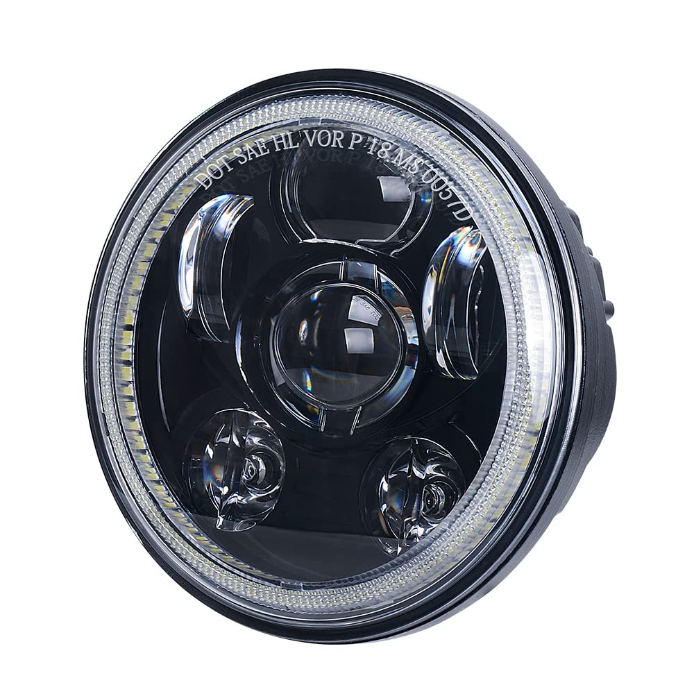 Tugwuetlwu 5.75 In Motorcycle Headlight For Harley Davidson 5 3/4 Sportster Dyna Softail Iron 883 Etc Accessories (Black-Halo)