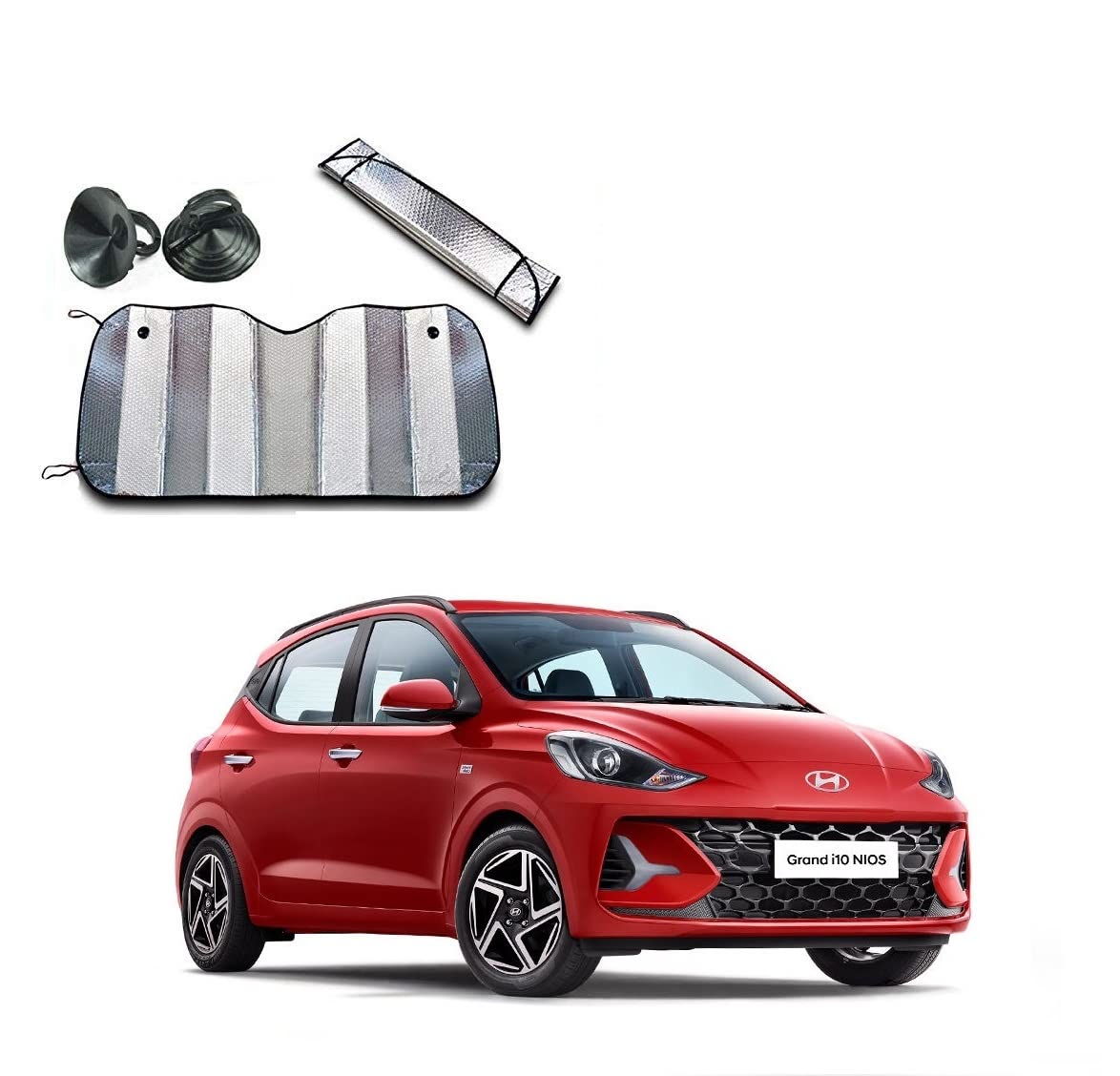 Auto Addict Aluminium Foil Foldable Car Sunshades for Front/Rear Windshield 1pc for Grand i10 NIOS Facelift 2023