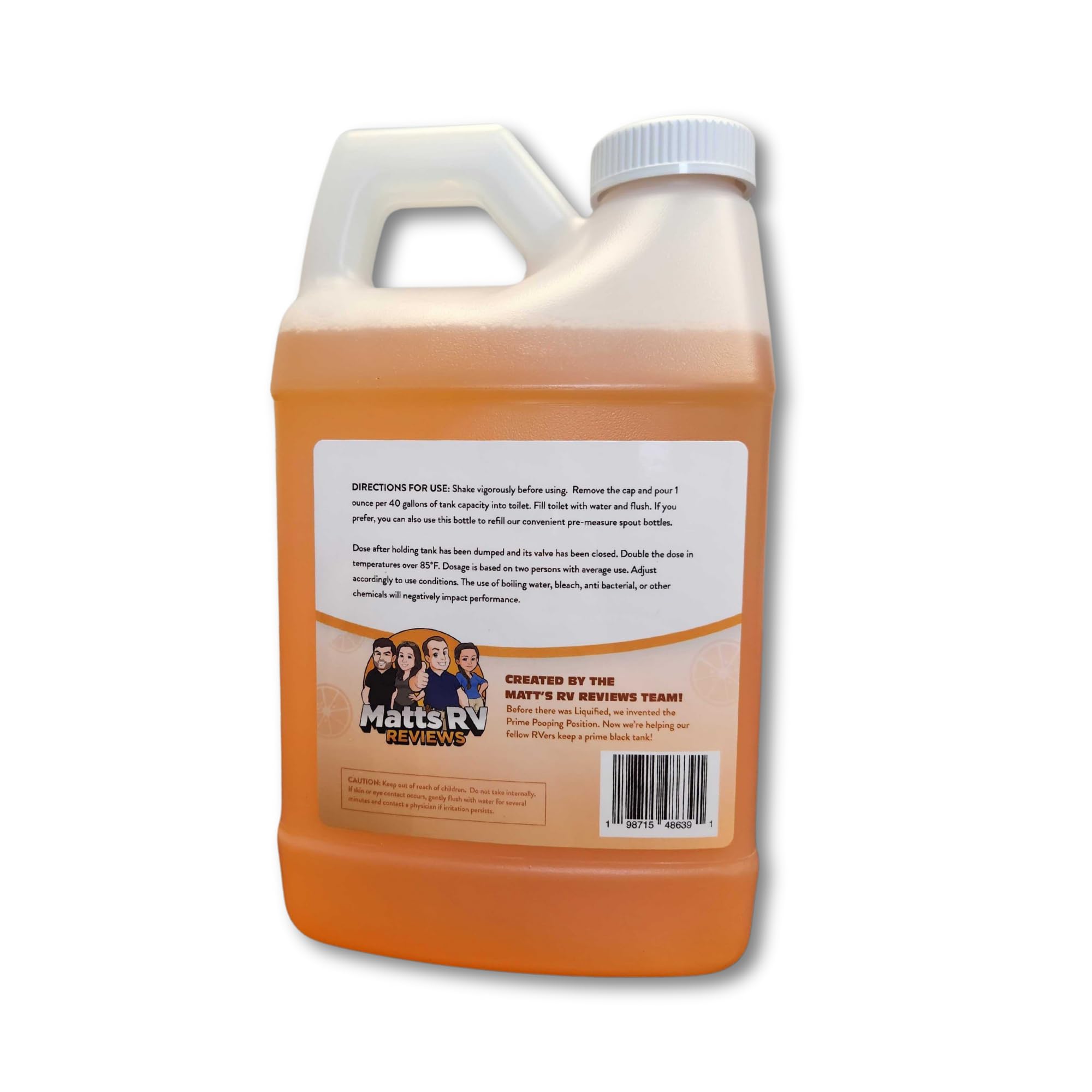 Liquified RV Toilet Treatment - Black Tank Digester - Odor Eliminator - Orange Scent - 64oz - Model LRVTT16OZ - Pack of 1
