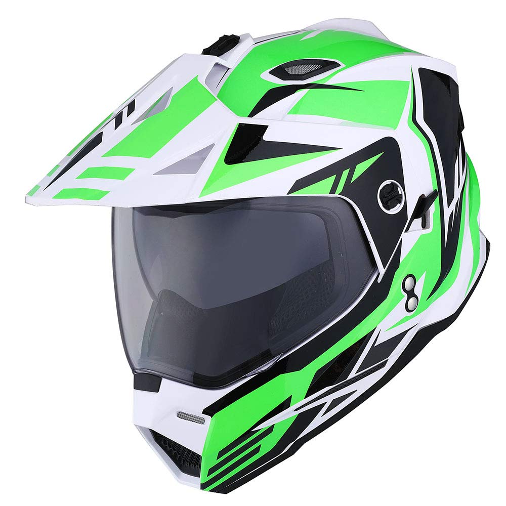 1Storm Dual Sport Motorcycle Motocross Off Road Full Face Helmet Dual Visor Storm Force Green, Size Xxl