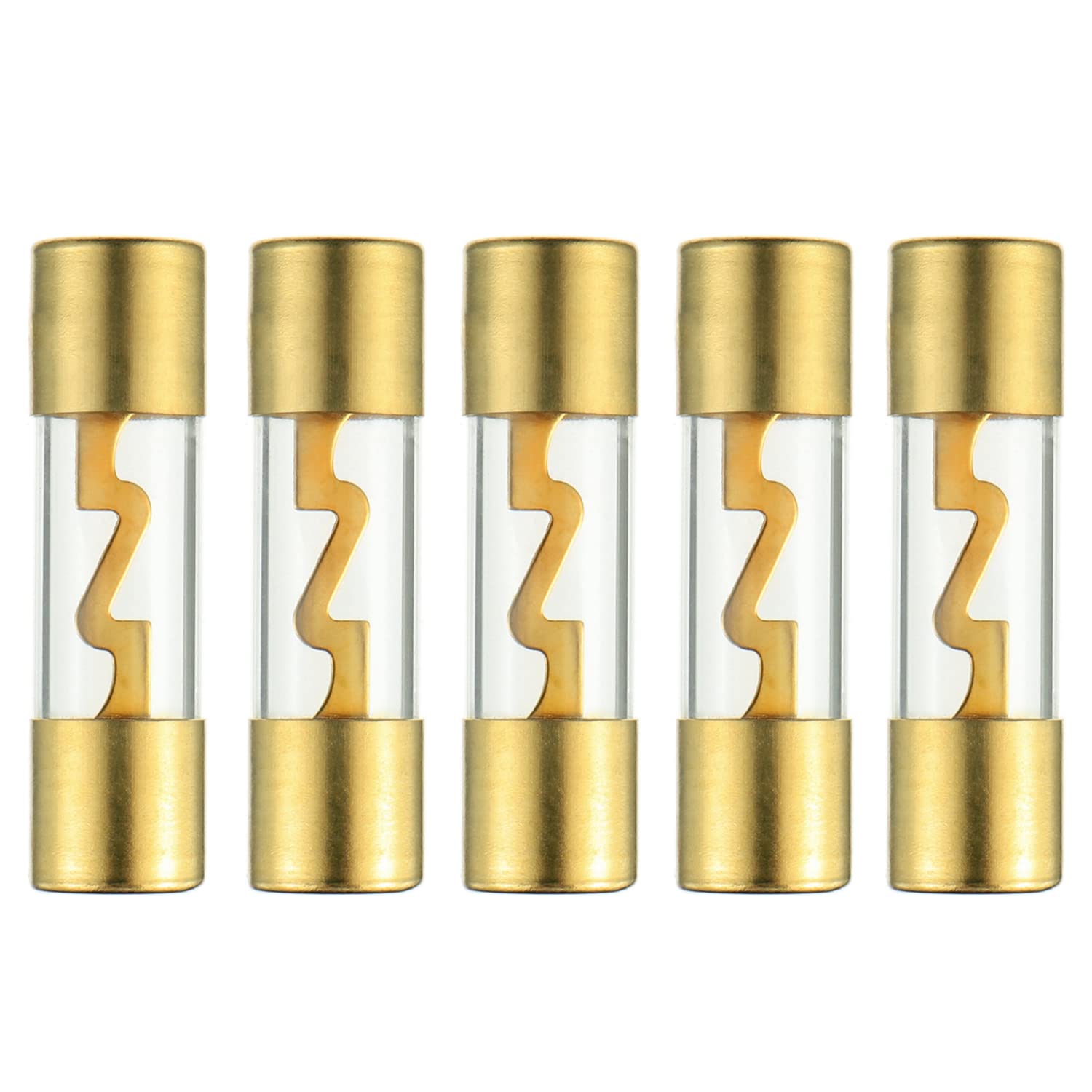 Bojack 50A Gold Plated Glass Car Audio Agu Fuse For Car/Auto/Marine Audio Stereo Amplifier Power Protection (Pack Of 5)