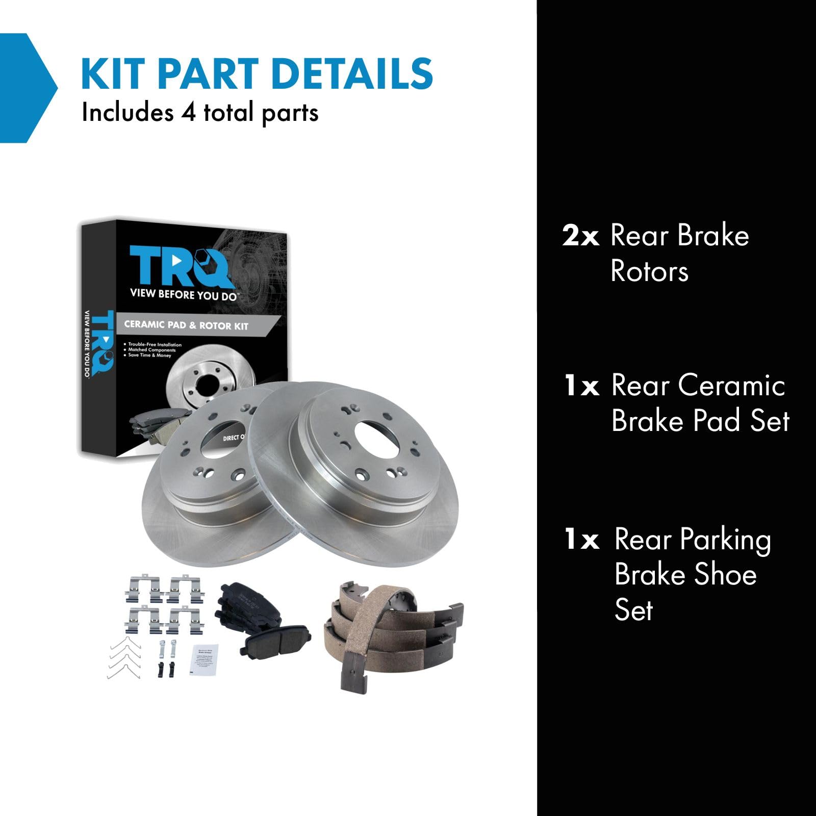 Trq Rear Brake Pad & Rotor Kit Brake Pads Brake Rotor Parking Brake Shoe Set Ceramic Compatible With 2011-2017 Honda Odyssey