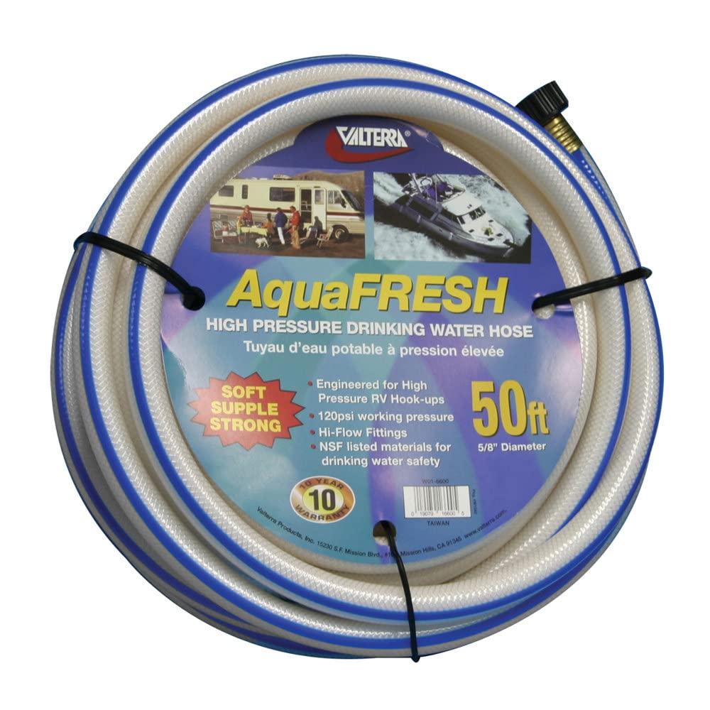 Valterra W01-6600 AquaFresh High Pressure Drinking Water Hose - 5/8 x 50, White