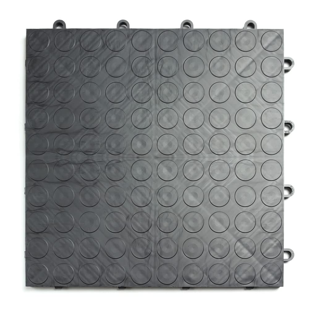 Big Floors GarageDeck Coin Pattern, Durable Copolymer Interlocking Modular Non-Slip Garage Flooring Tile (12 Pack), Graphite
