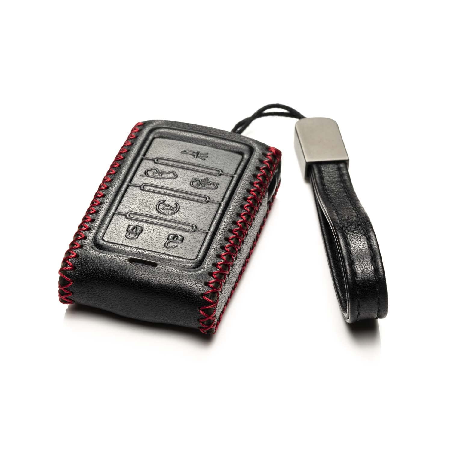 Vitodeco Genuine Leather 6-Button Smart Key Fob Case for Jeep Wagoneer, Grand Wagoneer, Grand Cherokee 2023 - Black/Red