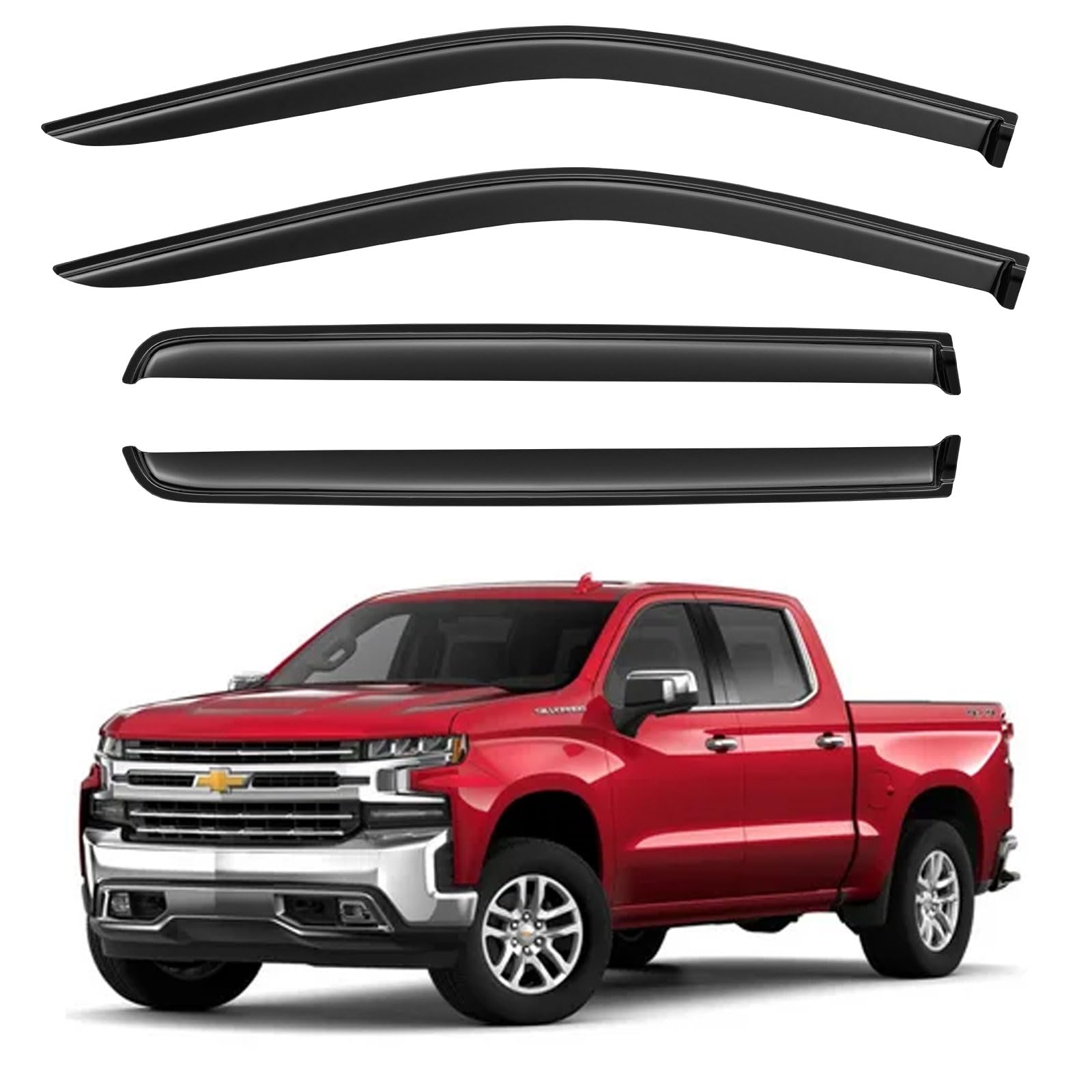 Window Visors Rain Guards for 2019-2026 Chevy Silverado/GMC Sierra 1500 Crew Cab, Out-Channel Window Vent Wind Deflectors Visors Shades for 20-26 Silverado/Sierra 2500HD 3500HD Crew Cab -Like New