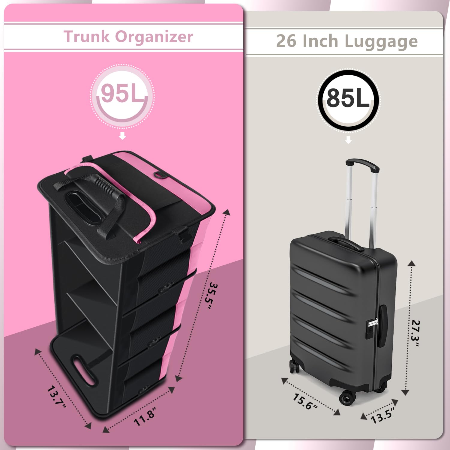 Aophy Trunk Organizer For Car, 95L Large Capacity Car Storage Organizer With Non-Slip Bottom Strips, Cargo Organizer For Suv, Tr