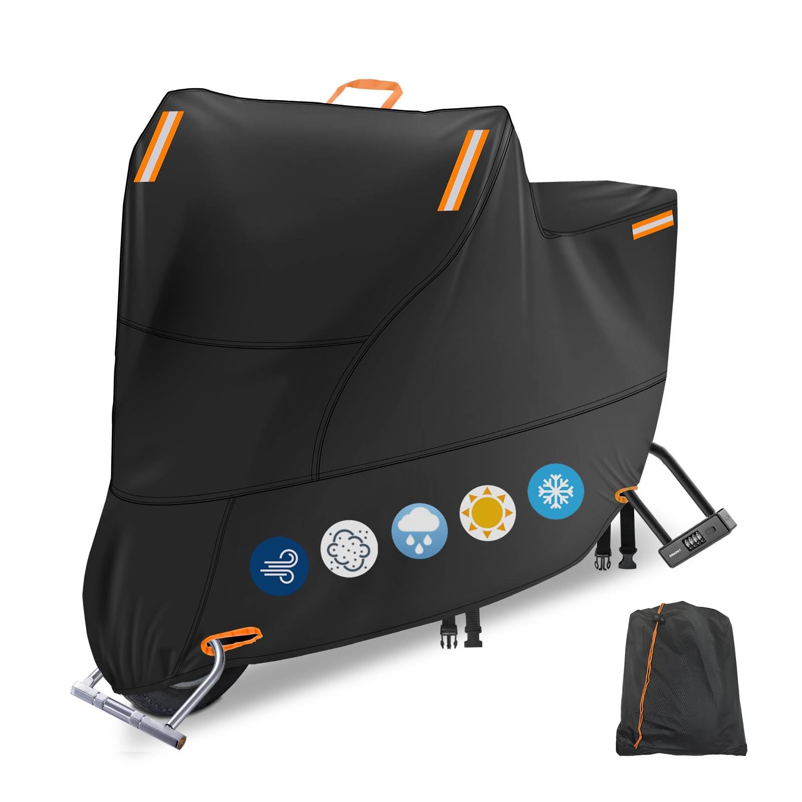 Motorbike Cover for Outside Storage, Waterproof Motorcycle Scooter Moped Cover Outdoor with 4 Reflective Strips and 2 Windproof 