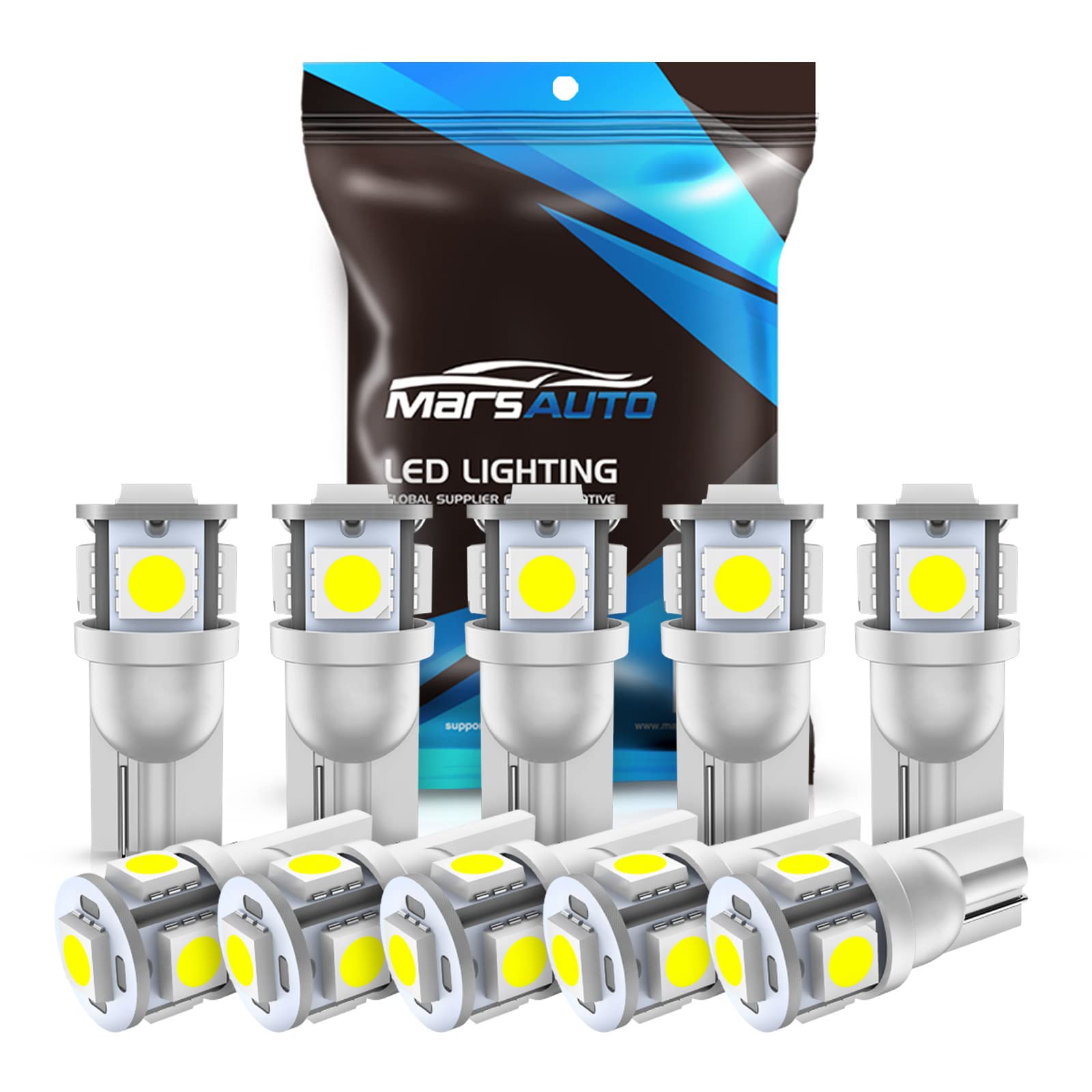 Marsauto 194 LED Bulb 6000K White 168 T10 2825 5SMD Replacement Bulbs for Car Dome Map Door Courtesy License Plate Lights (Pack 