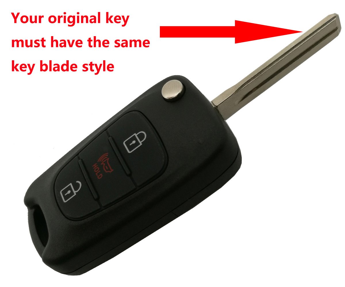 2Pcs Car Key Fob Case Shell for Kia Soul Rio Keyless Entry Flip Folding 3 Buttons Replacement Outer Cover with Uncut Blade Blank