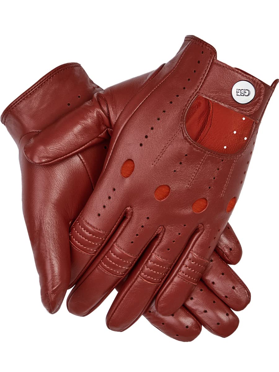 Gsg Men Genuine Leather Gloves Burgundy Red Unlined Biking Touchscreen Driving Gloves Large Palm Hole