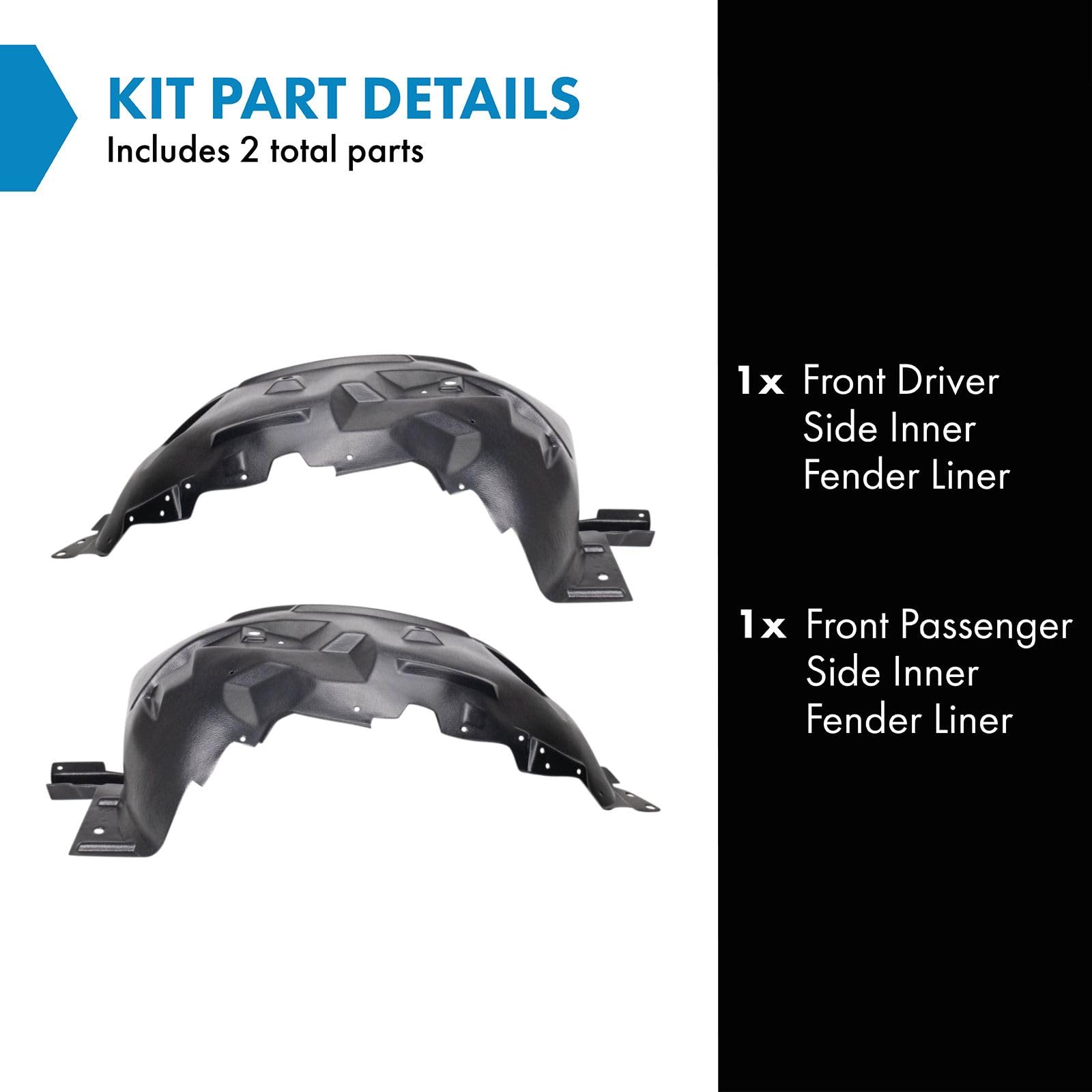 Trq Front Inner Fender Liner Set Compatible With 2001-2009 Mazda B2300 1998-2001 B2500 1998-2007 B3000 1998-2009 B4000 Ma1248114