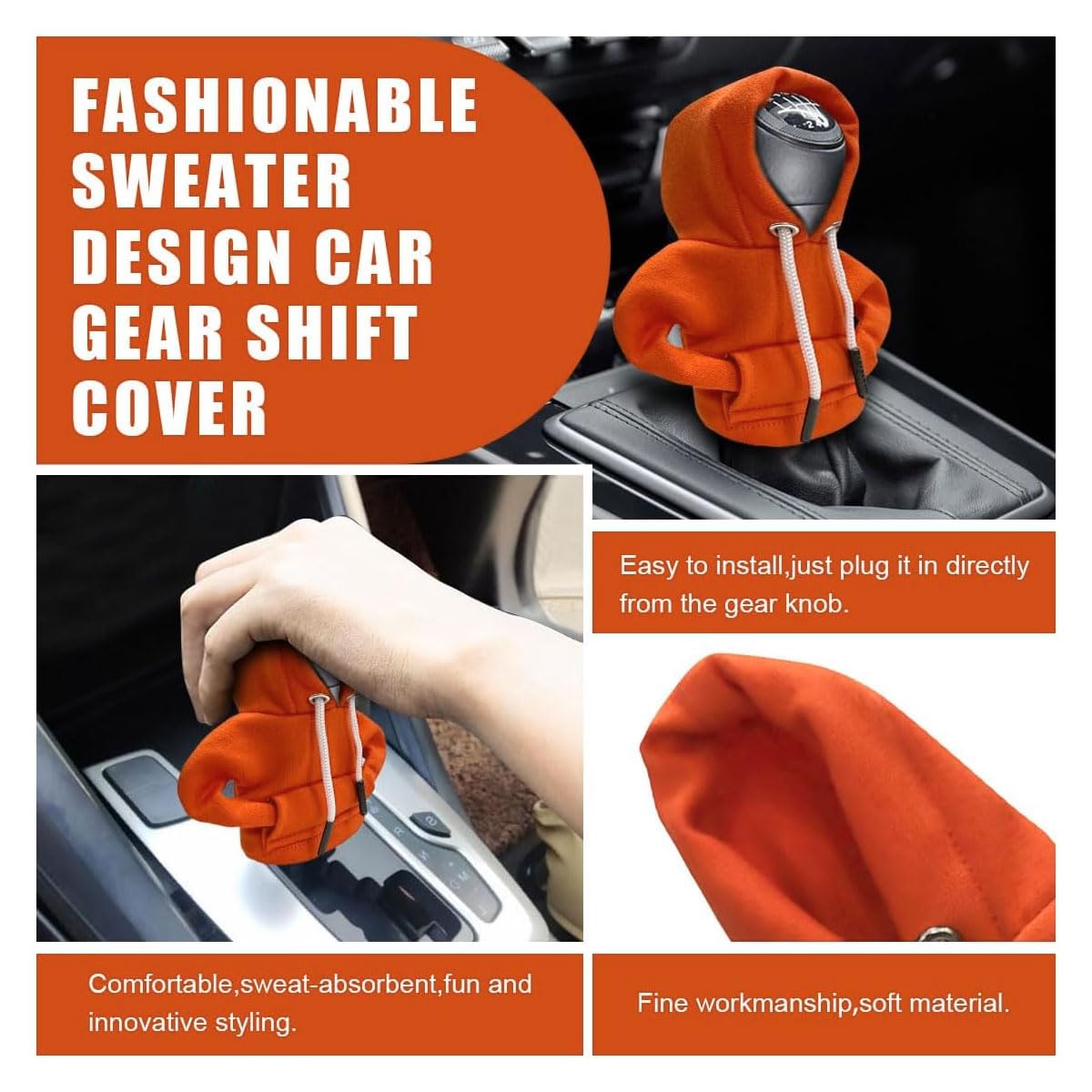 2Pcs Car Gear Shift Cover, Winter Warm Fashionable Hoodie Car Shift Knob, Auto Decor Interior Accessories Shift Knob For Car, Su
