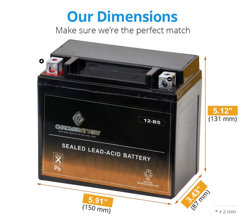 CB CHROMEBATTERY YTX12-BS AGM 12V 180 CCA Maintenance-Free Battery for ATV, Motorcycle, Scooter, Jet Ski