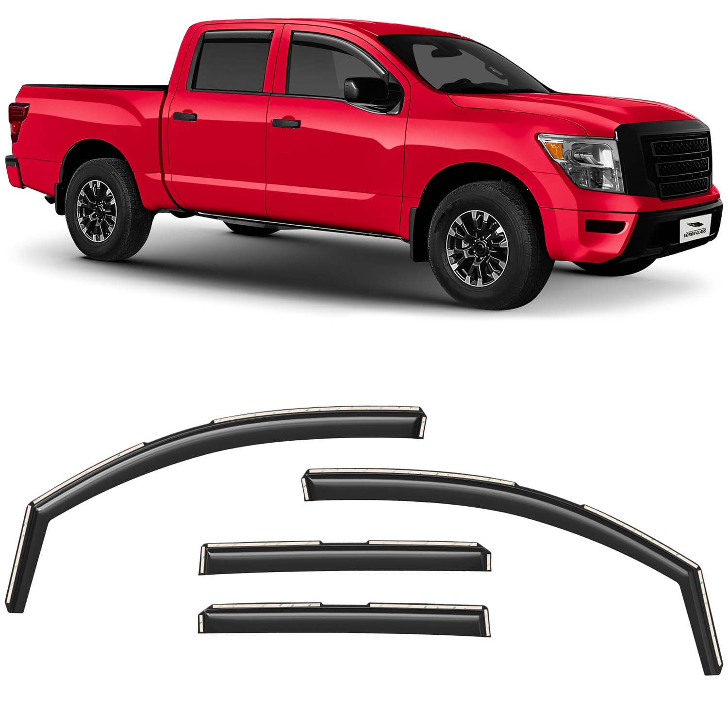 Voron Glass in-Channel Extra Durable Rain Guards for Nissan Titan 2017-2025 Crew Cab, Window Deflectors, Vent Window Visors, 4 P
