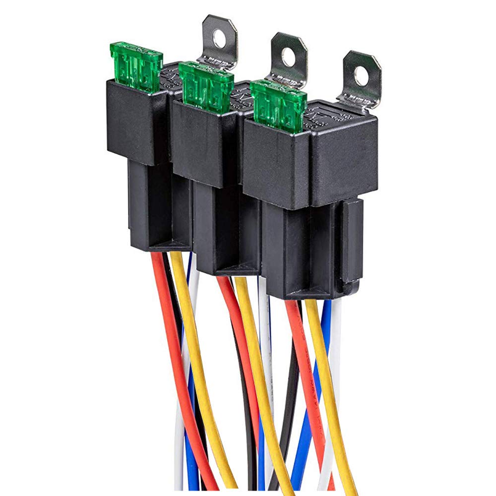Gebildet 12V Fuse Relay Switch Harness Set - 30A ATO/ATC Blade Fuse, 5-Pin SPDT Automotive Electrical Relays with Heavy Duty 12 