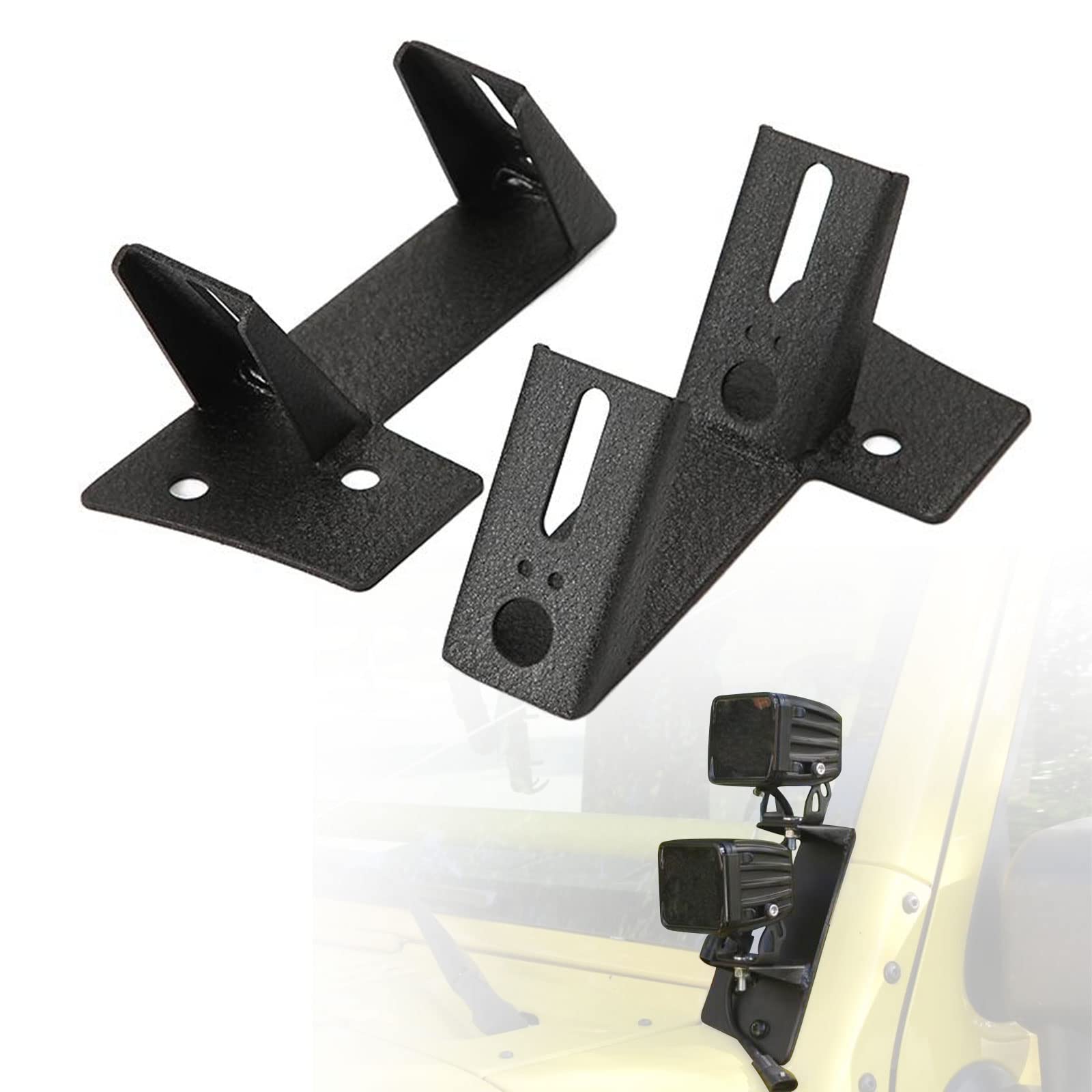 ALAVENTE Dual APillar Light Brackets, Dual Lower Windshield LED Work Light Mounts Kit for 20072018 Jeep Wrangler JK / JKU (Pai