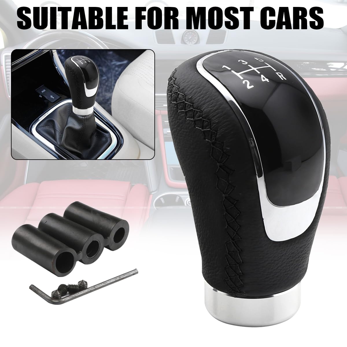 Osilly 5 Speed Shift Knob, Weighted Manual Gear Shifter Knobs, Leather Gear Shifting Handle, Automotive Manual Universal Transmi