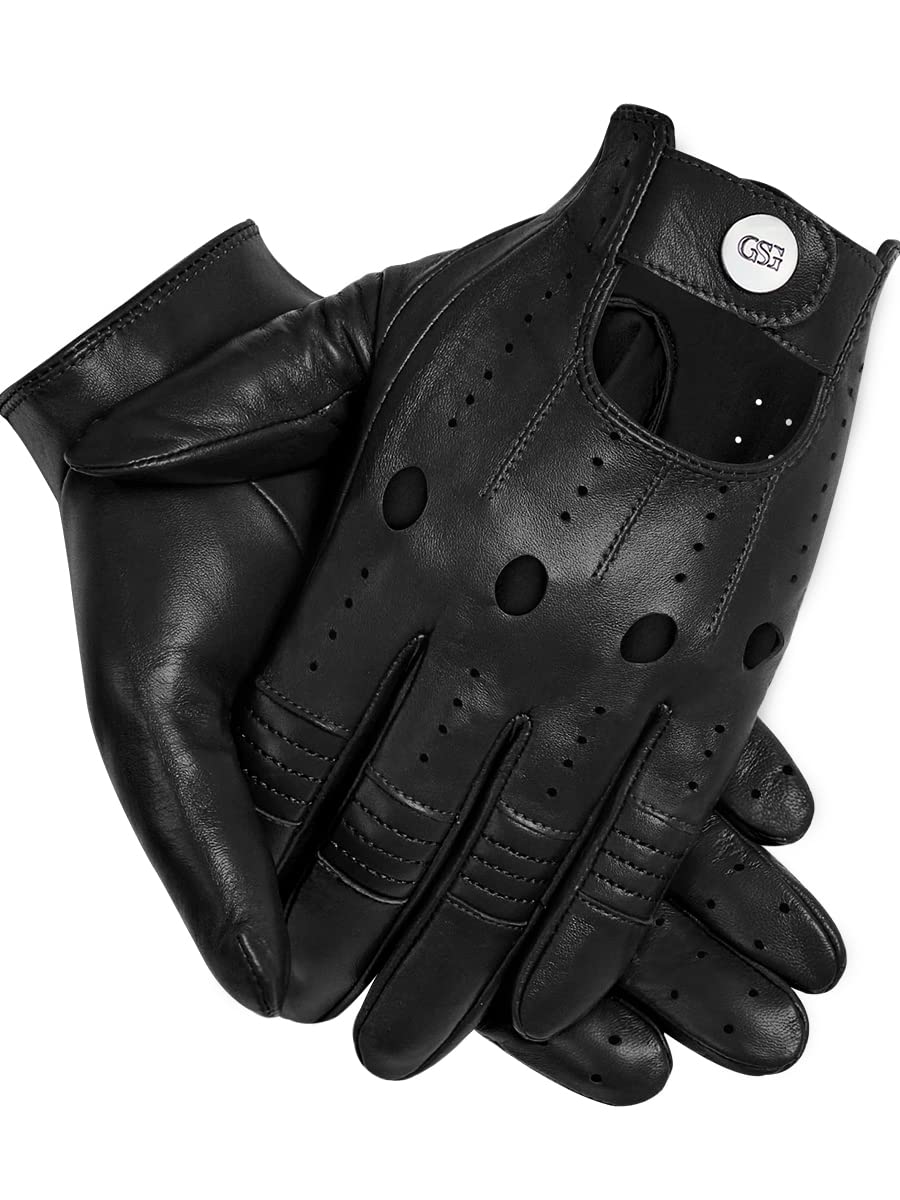 Gsg Men Genuine Leather Gloves Black Unlined Biking Touchscreen Driving Gloves Medium,Black Palm Hole
