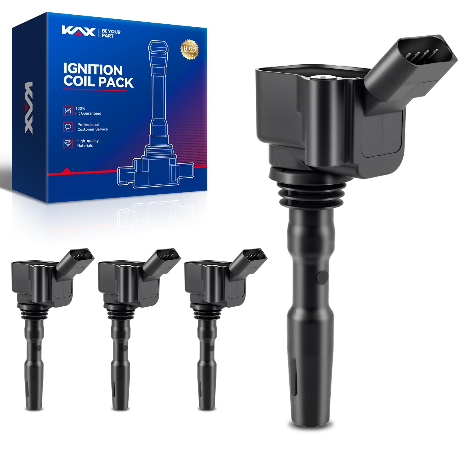 KAX UF717 Ignition Coil 4 Packs Fit for Jetta 2014-2015 2019,Golf 2019 2021,A3 Sportback e-tron 2016-2018,Golf SportWagen 2019