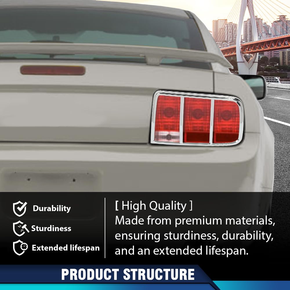 PIT66 Chrome Taillight Bezel Covers for Ford Mustang 2005-2009, Silver Plastic Fit