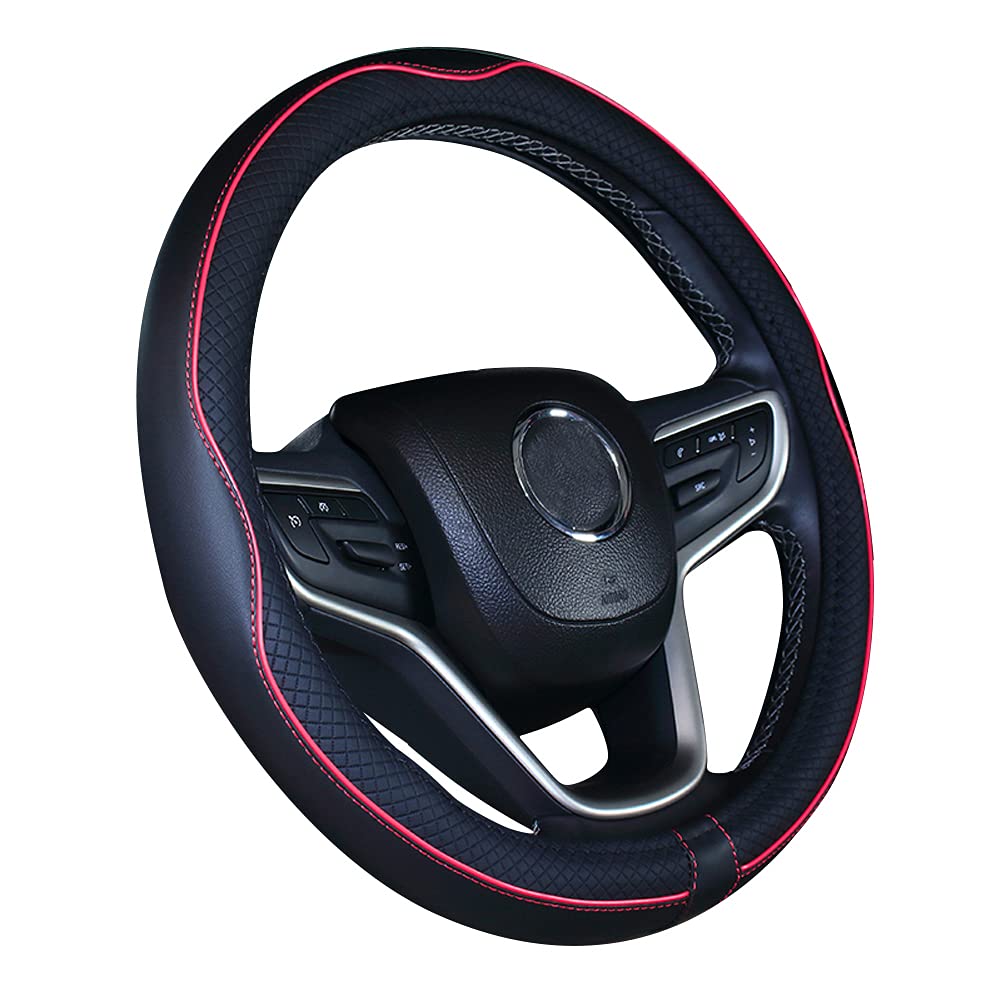 Mayco Bell Small Size Steering Wheel Cover Anti-Slip,Safety,Soft,Breathable,Durable,Full Surround,Comfortable Grip Microfiber Leather (14-14.25 Inch,Black Red)