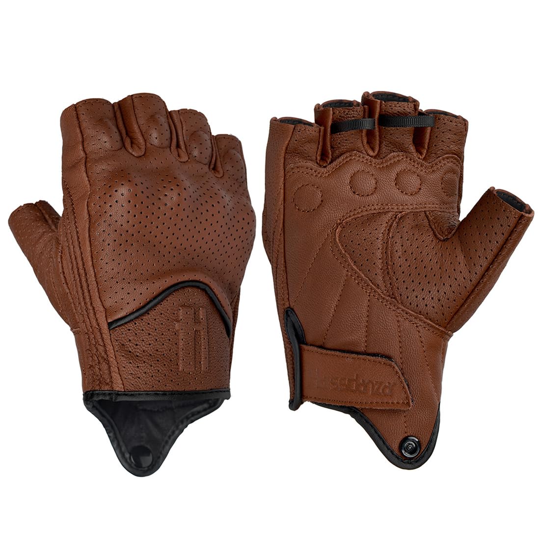 Harssidanzar Men's Motorcycle Gloves Leather Perforated Motorbike Riding Driving Gloves CM044US, Saddle, Size Medium