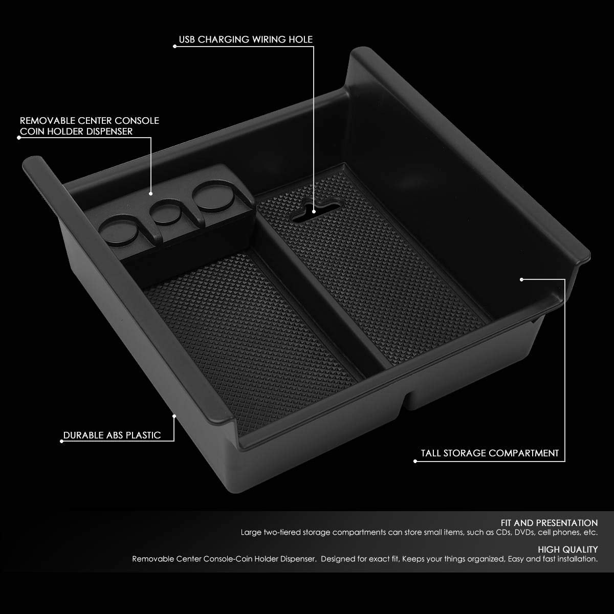 Dna Motoring Ztl-Y-0021 Center Console Armrest Organizer Tray [For 10-18 4Runner],Black