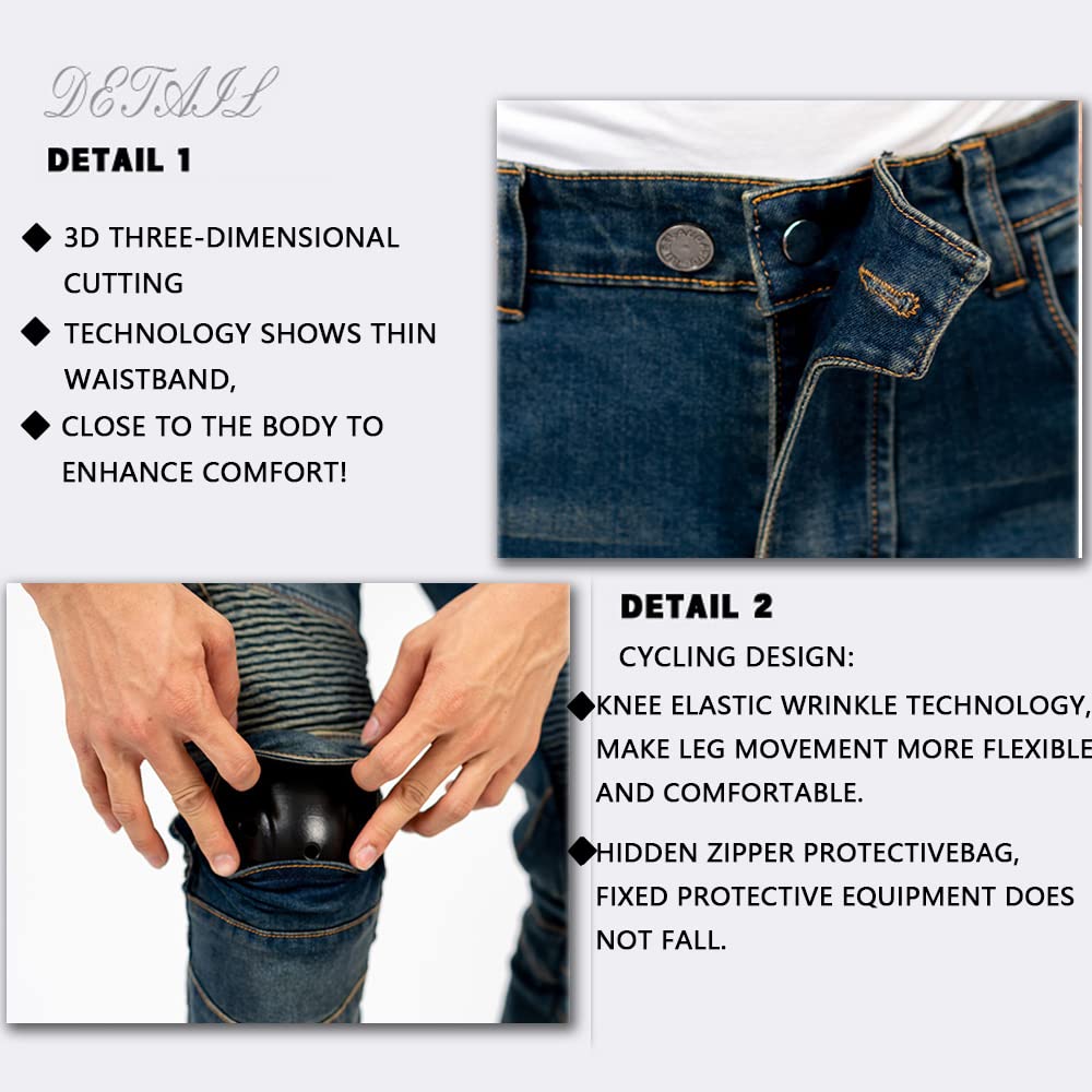 LOMENG Motorcycle Riding Pants Motorbike Motocross Cycling Jeans Safety CE Knee Hip Removable Armored All Seasons for Men Blue 4