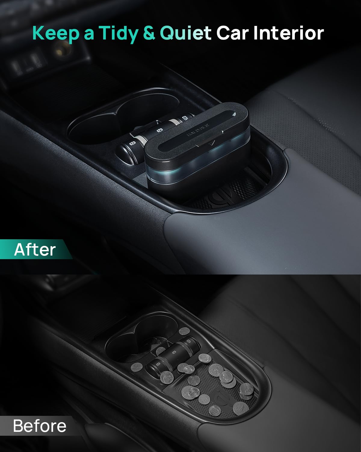 HALOBLK Coin Holder Organizer for Car - Black, 1 Pack, Model HL01CB, Durable ABS Material, Compatible with Most Vehicles