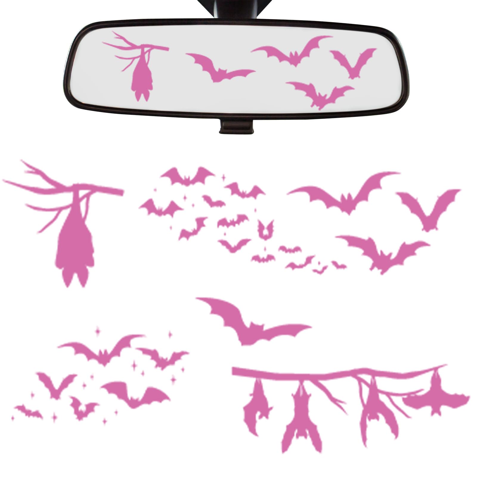 Dazoratix Pink Bat Car Decals - 6 Pcs Goth Rearview Mirror Stickers Spooky Gothic Rear View Window Accessories Vinyl Waterproof 