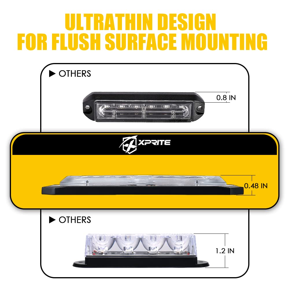 Xprite Blue Led Surface Mount Strobe Police Lights Kit, Emergency Safety Warning Flashing Grille Cop Marker Light For Volunteer