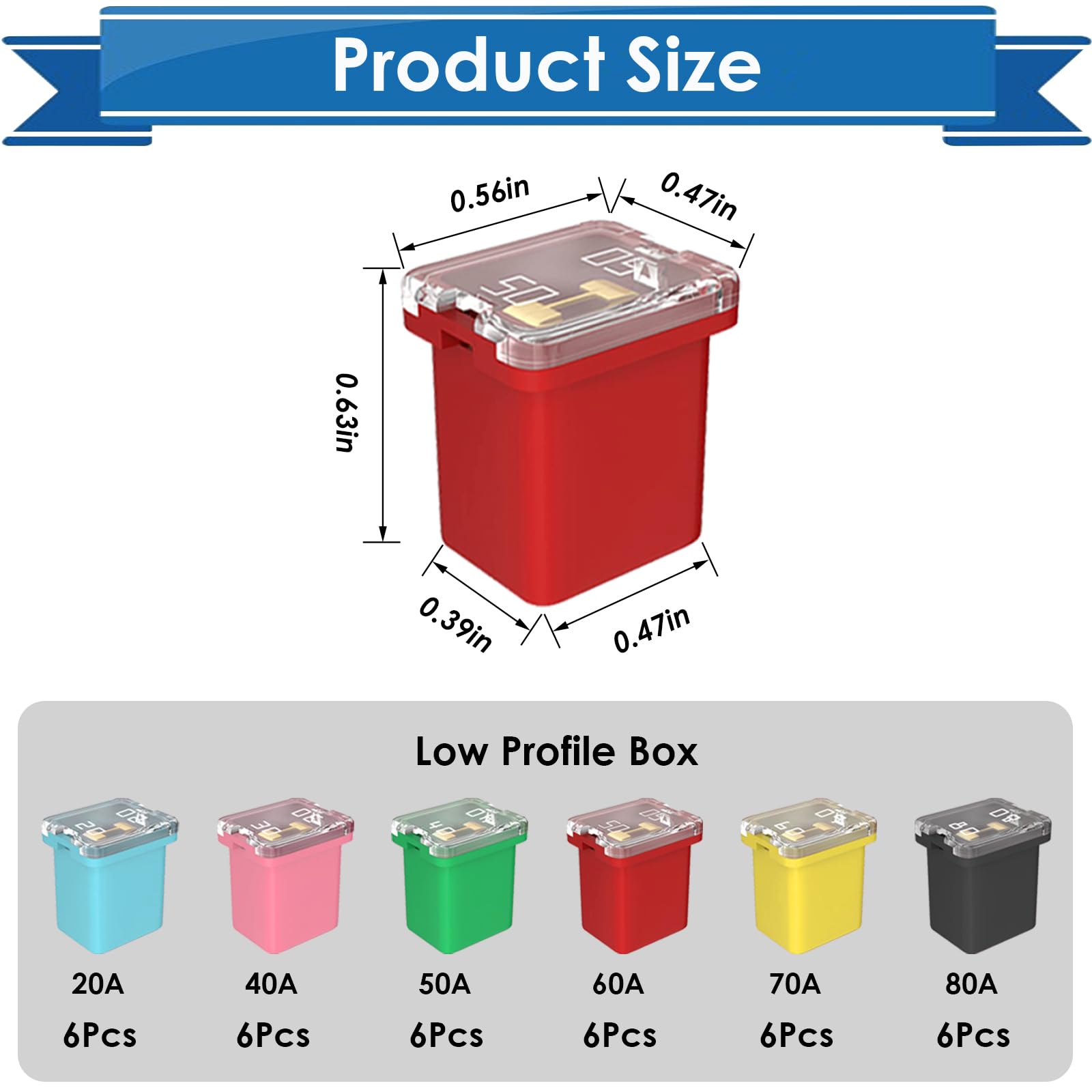 Eoppen 36Pcs Jcase Fuse Car Fuses Assortment Kit Automotive Low Profile Box Shaped Micro Cartridge Fuses for Trucks Cars and SUV