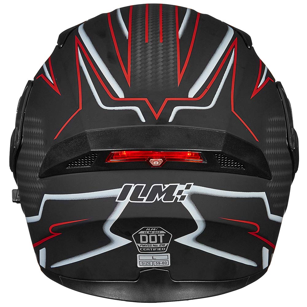 Ilm Motorcycle Dual Visor Flip Up Modular Full Face Helmet Dot Led Light Model 902L (L, Black Red - Led)