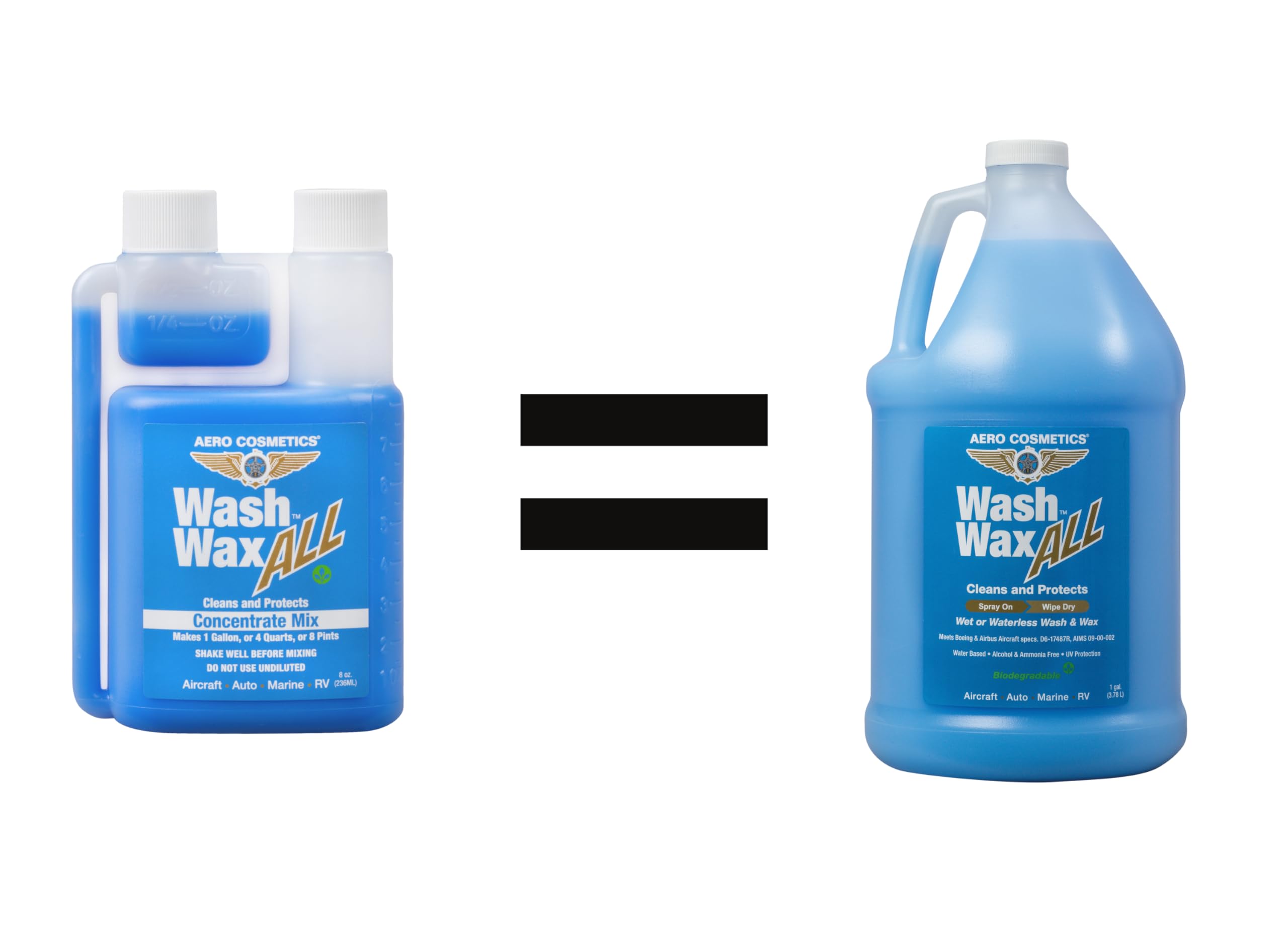 Aero Cosmetics Wet or Waterless Wash Wax Kit - 8 Fl Oz Concentrate, Cleans & Protects, Aircraft Quality, Just Spray & Wipe