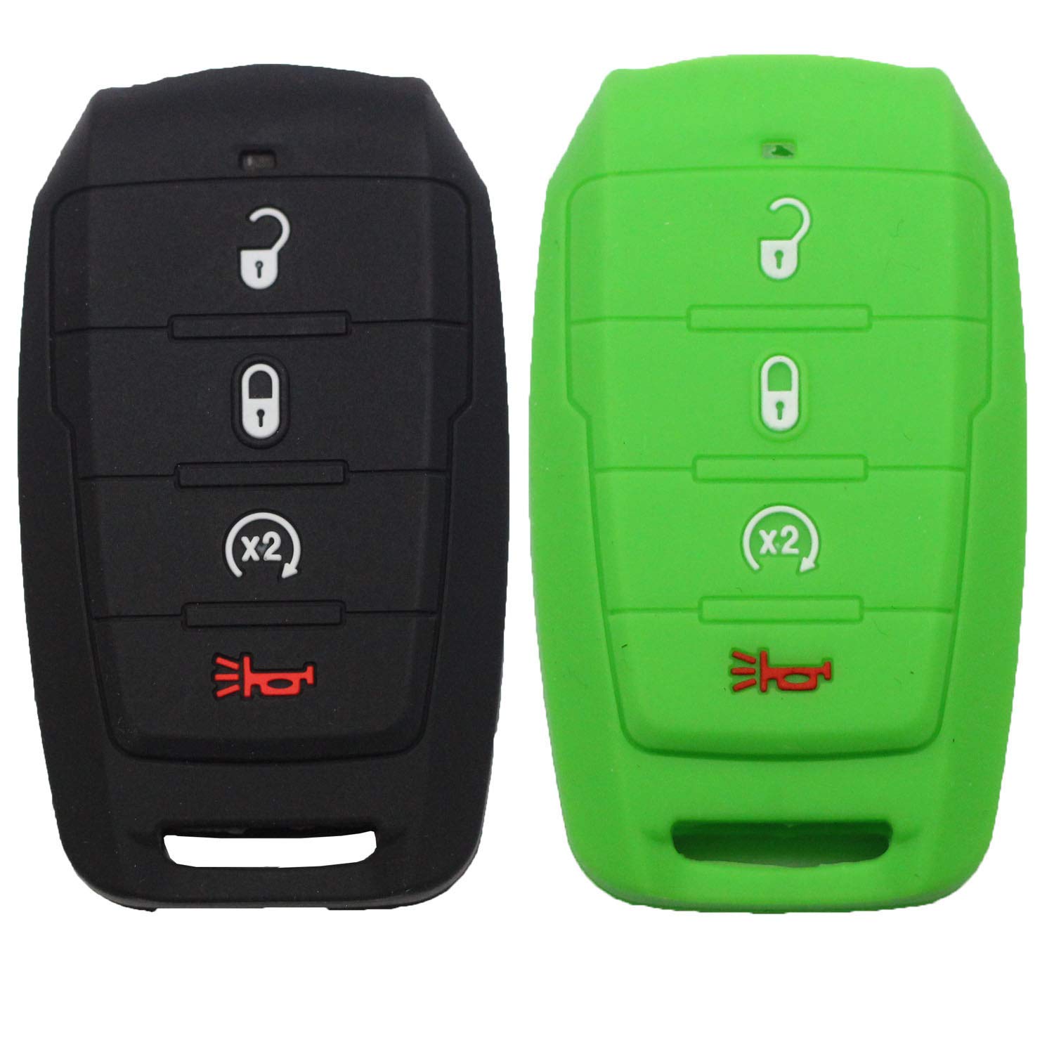 Btopars 2Pcs 4 Buttons Silicone Rubber Remote Smart Key Fob Case Cover Keyless Protector Holder Compatible With Dodge Ram 1500 2