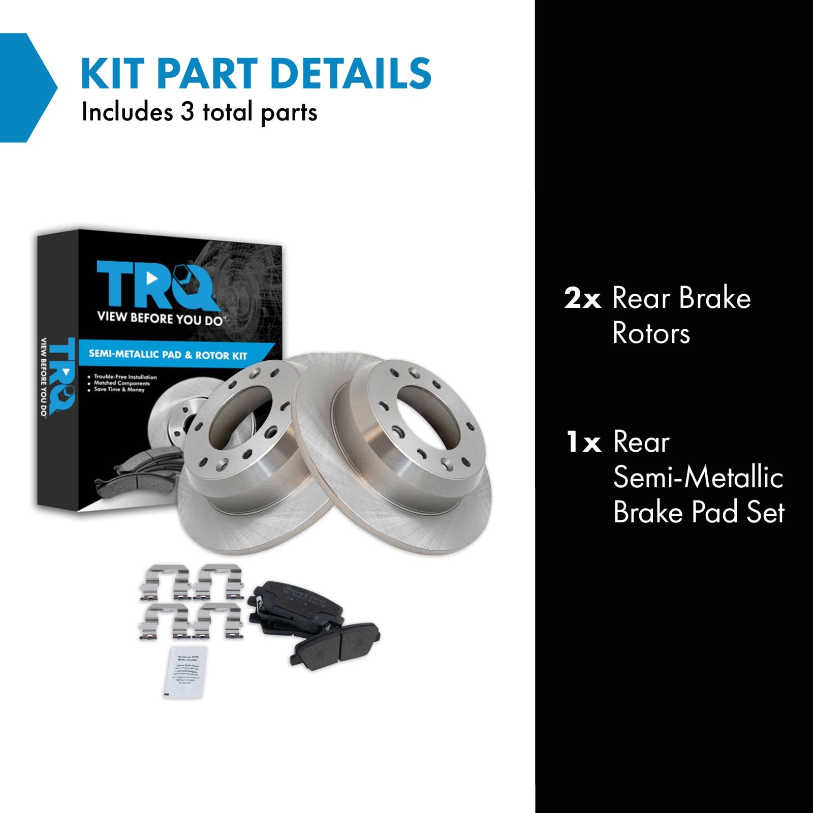 Trq Rear Brake Pad & Rotor Kit Brake Pads Brake Rotor Semi-Metallic Compatible With 2007-2008 Hyundai Entourage 2007-2012 Kia Se