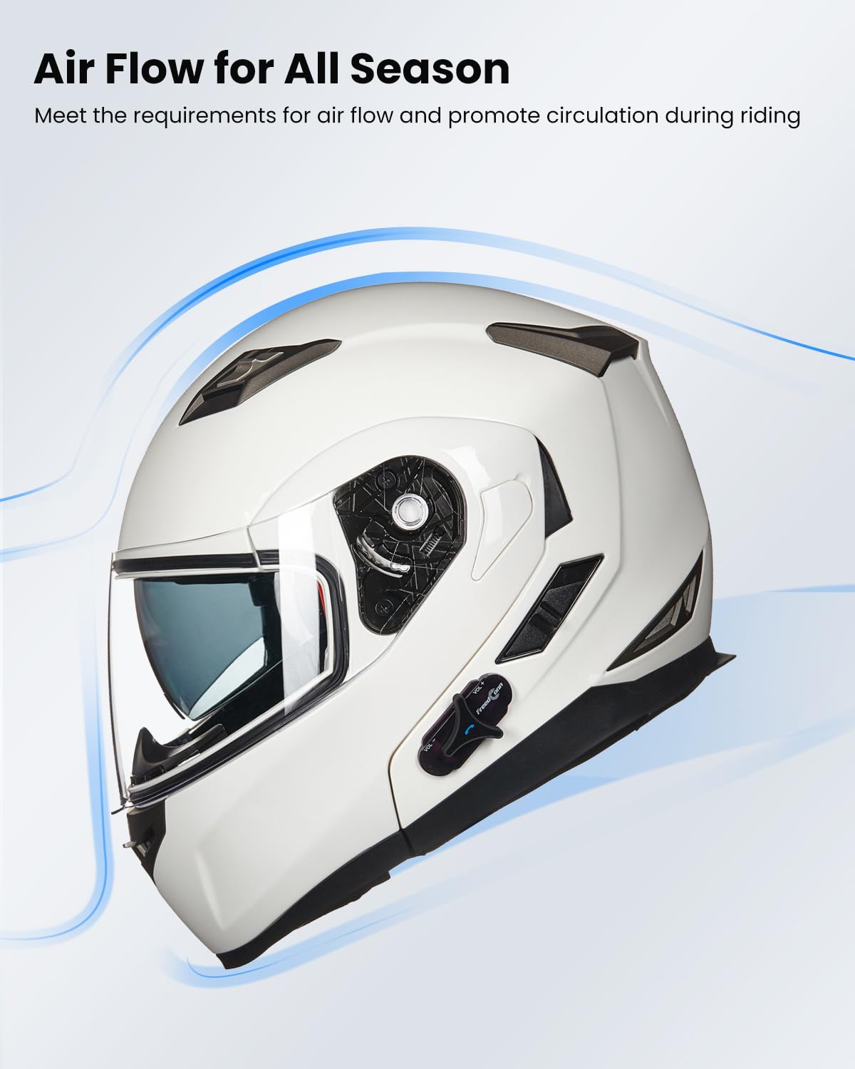 Ilm Bluetooth Integrated Modular Flip Up Full Face Motorcycle Helmet Sun Shield Mp3 Intercom Model 953Pro (M, White)