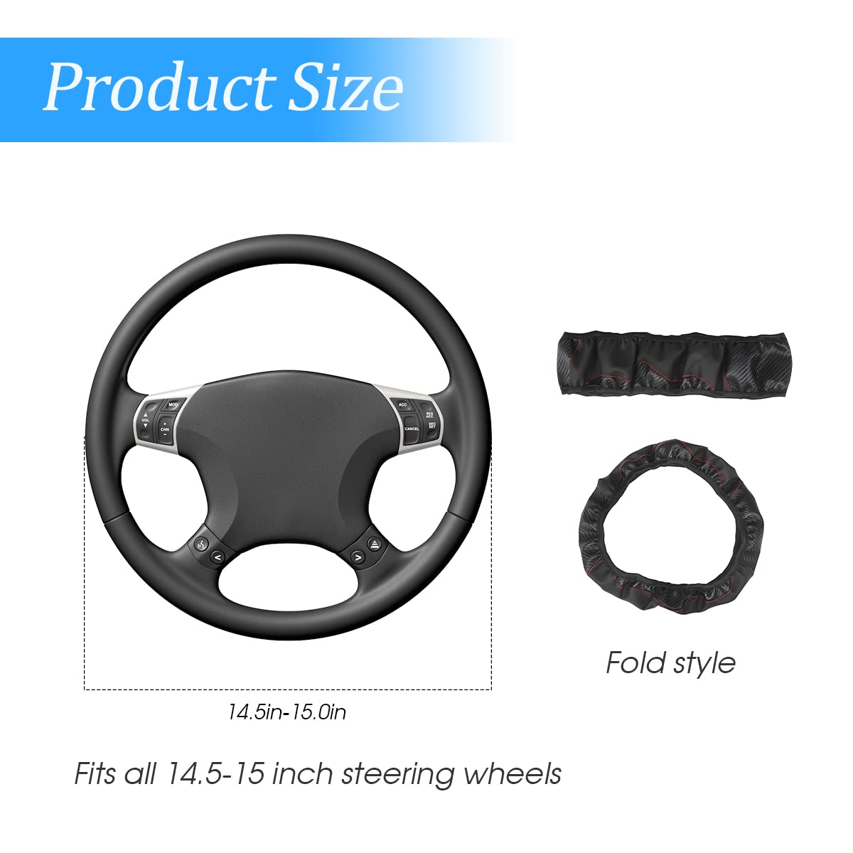 15 Inch Car Steering Wheel Cover, Carbon Fiber Microfiber Leather Elastic Stretch, Anti-Slip Breathable Steering Wheel Protector For Women Men, Car Accessories For Suv, Truck, Van (Black/Wine Red)