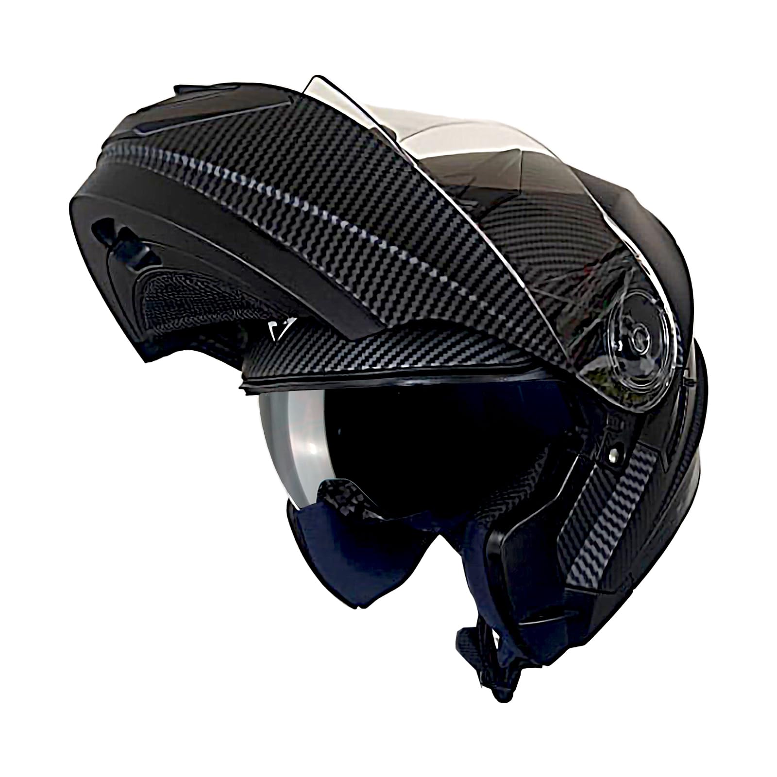 1Storm Modular901 Full Face Motorcycle Helmet - X-Large, Matt Carbon Fiber, Dual Visor, Rechargeable LED Tail Light