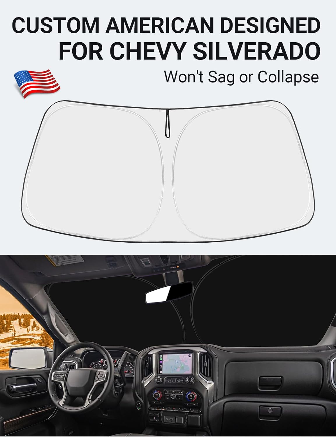 Proadsy 2025 Upgrade Front Windshield Sunshade Foldable Sun Shade Protector Custom Fit 2019-2024 2025 Chevy Silverado 1500, Regu