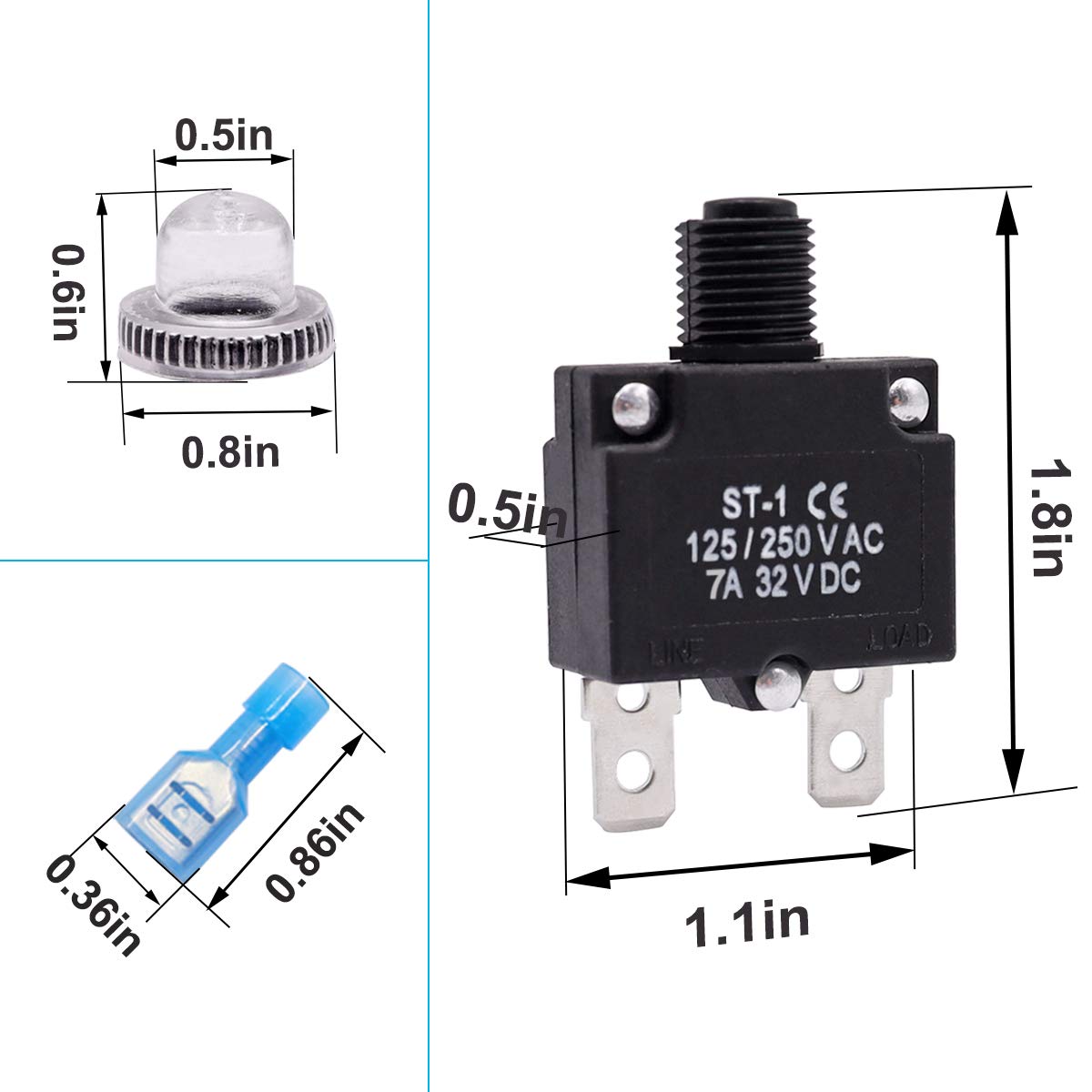 mxuteuk 5Pcs 7Amp Circuit Breakers Push Button Manual Reset 125/250V AC 32V DC,Overload Protector Switch Thermal Circuit Breaker
