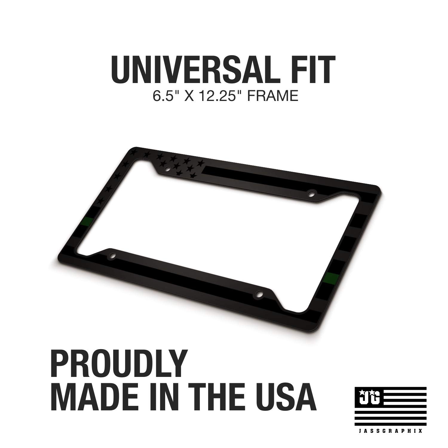 American Flag License Plate Frame - Thin Green Line- Car Tag Frame -Green On Black Military Border Patrol Park Rangers Game Ward