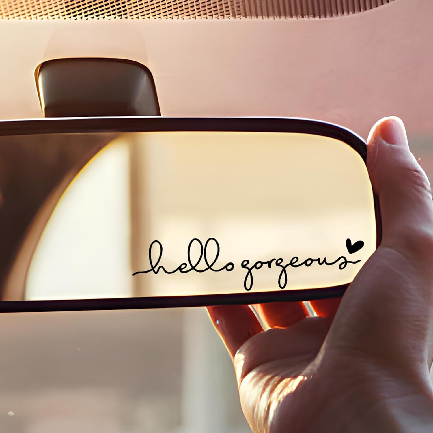 Miarita 3X Hello Beautiful Rearview Mirror Decal, Vanity Mirror Stickers, Rear View Mirror Sticker (Hello Gorgeous Black)