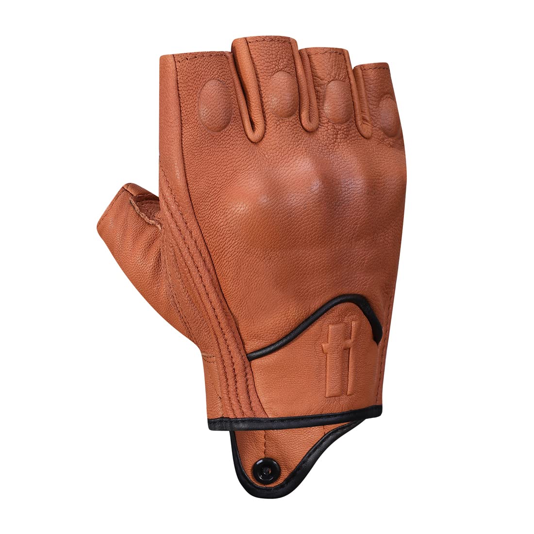 Harssidanzar Mens Half Finger Goatskin Leather Motorcycle Gloves Gm037,Tan,Size M