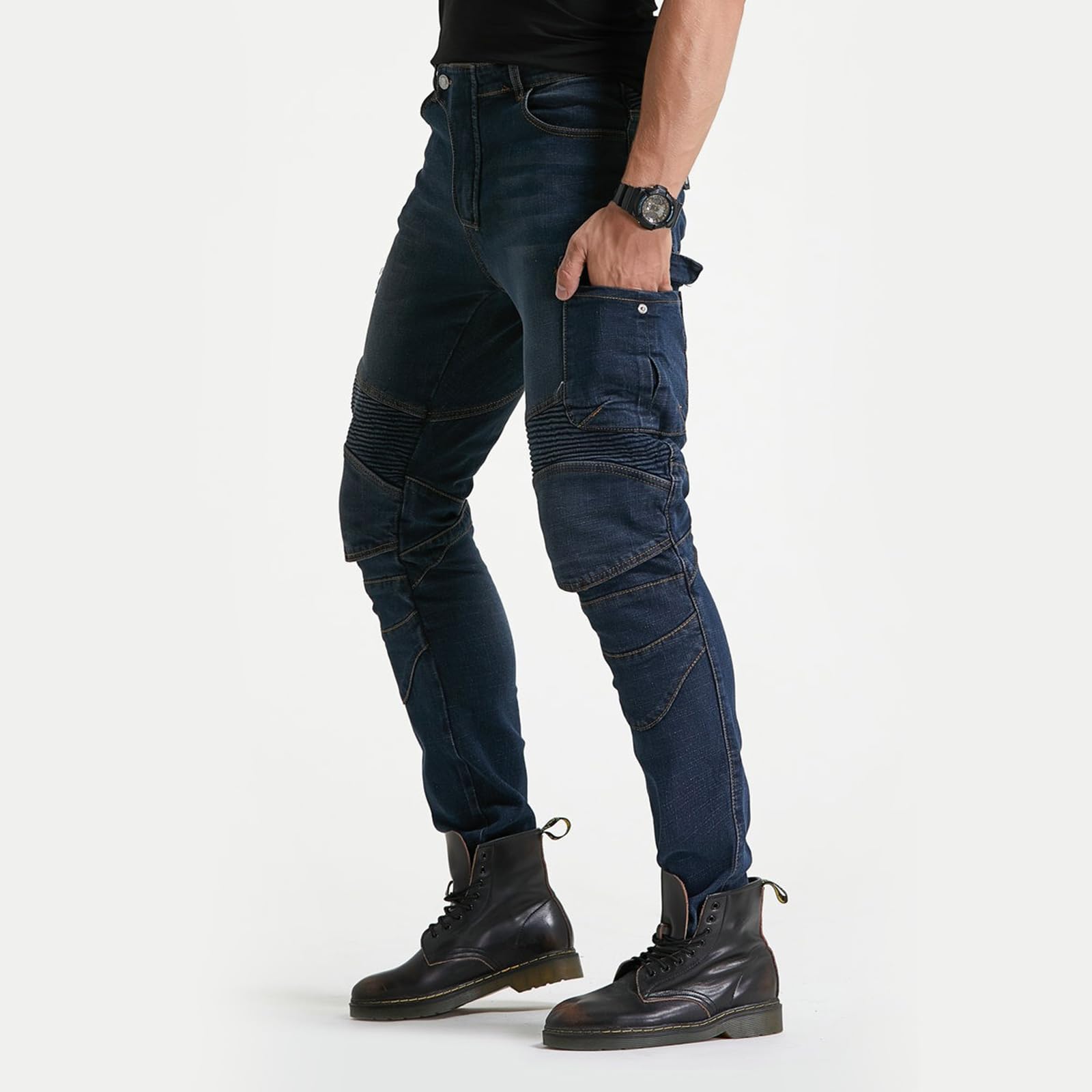 LOMENG mens Motorcycle Pants Motorbike Riding Denim Jeans Biker Motocross CE Removable Armored, Blue, 34 Regular