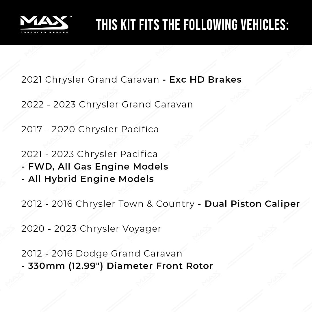 Max Advanced Brakes Front Brake Kit Compatible With 2012-2023 Chrysler Town & Country Pacifica W/Dual Piston Caliper Replacement