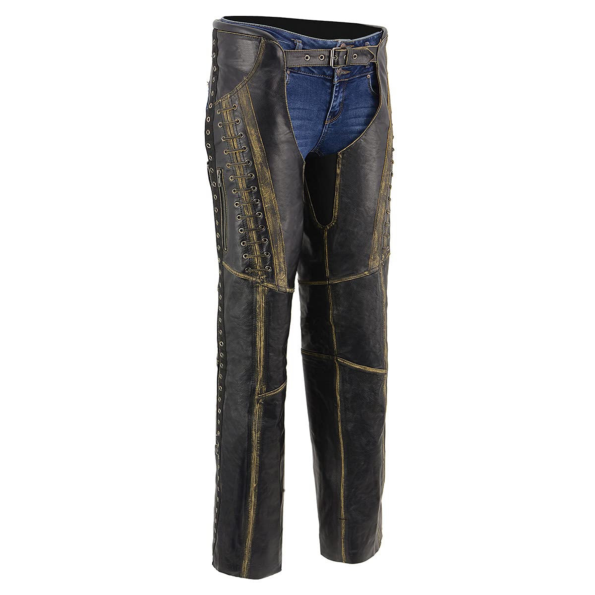 Milwaukee Leather Chaps for Women Black Premium Skin Rubbed Seams- Accented Lace Detailing Motorcycle Chap- MLL6527-3X-Large