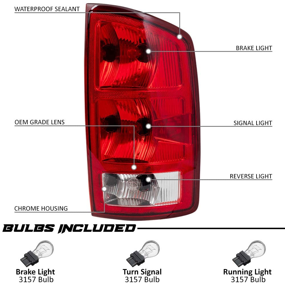 Epic Lighting Rear Brake Tail Lights W/Bulbs & Circuit Board Assembly Replacement For Dodge Ram 02-06 1500 03-06 2500 3500 Pickup [ Ch2800147 55077347Af Ch2801147 55077348Af ] Pair